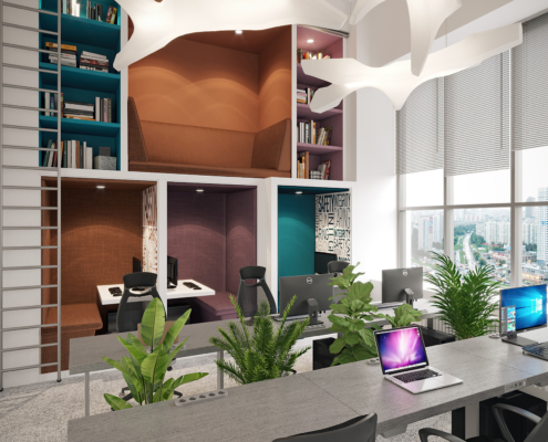 Visualization of office space in a youth format. Workplaces