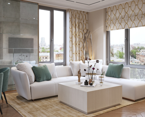Visualization of an apartment on Presnya. Living room view 02
