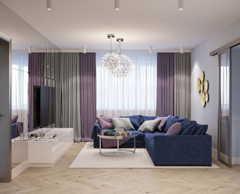 Visualization of an apartment in Mytishchi. Living room view 02